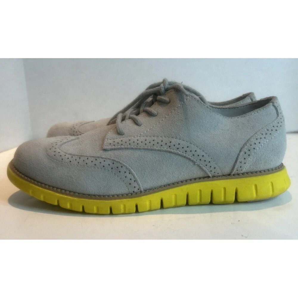 Cole Haan Boys Suede/Leather Zero Grand Oxford. Size 38 Euro. Gray With Yellow